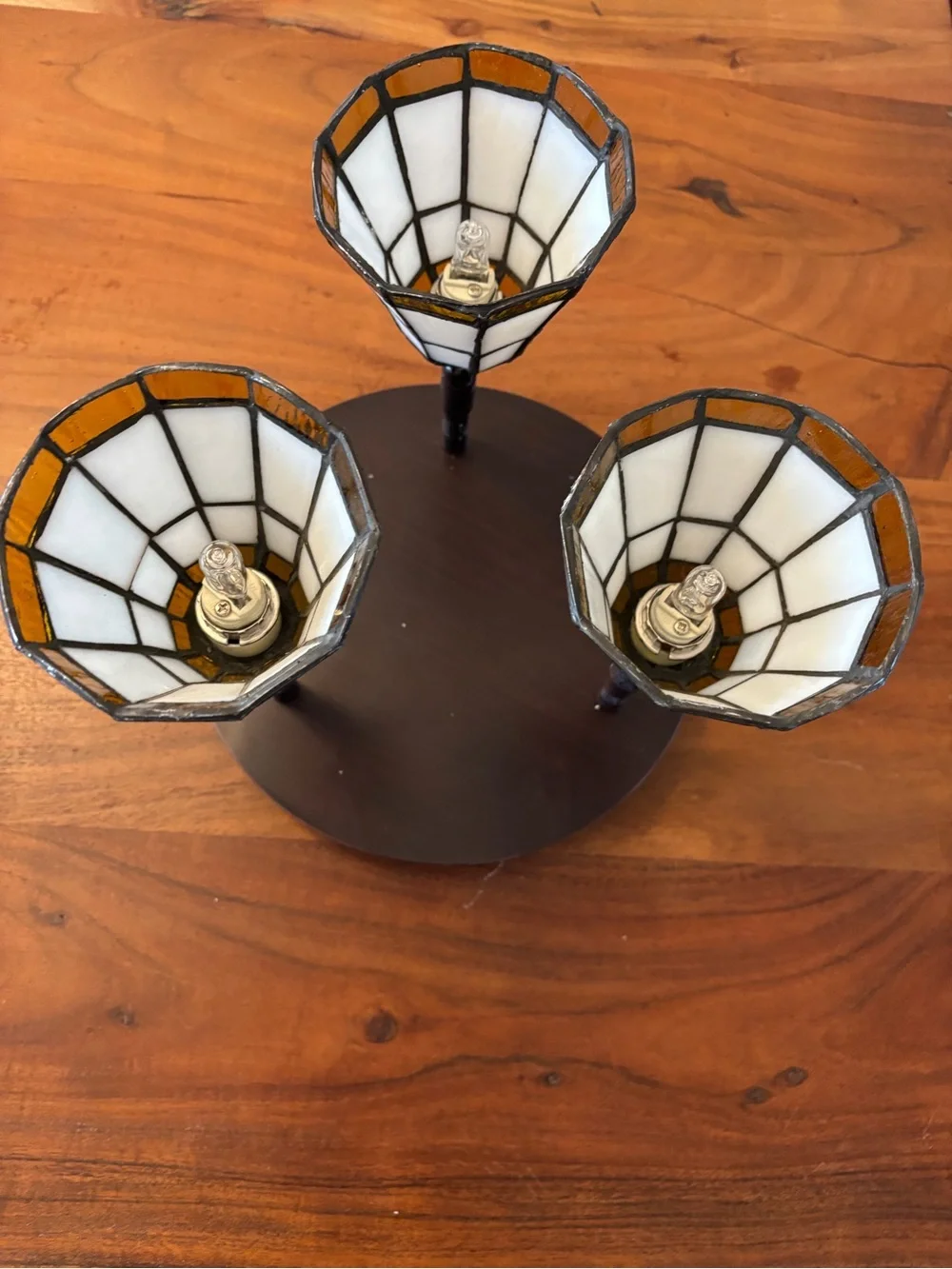 Stained Glass Triple Light Lamp - White & Amber ceiling fixture